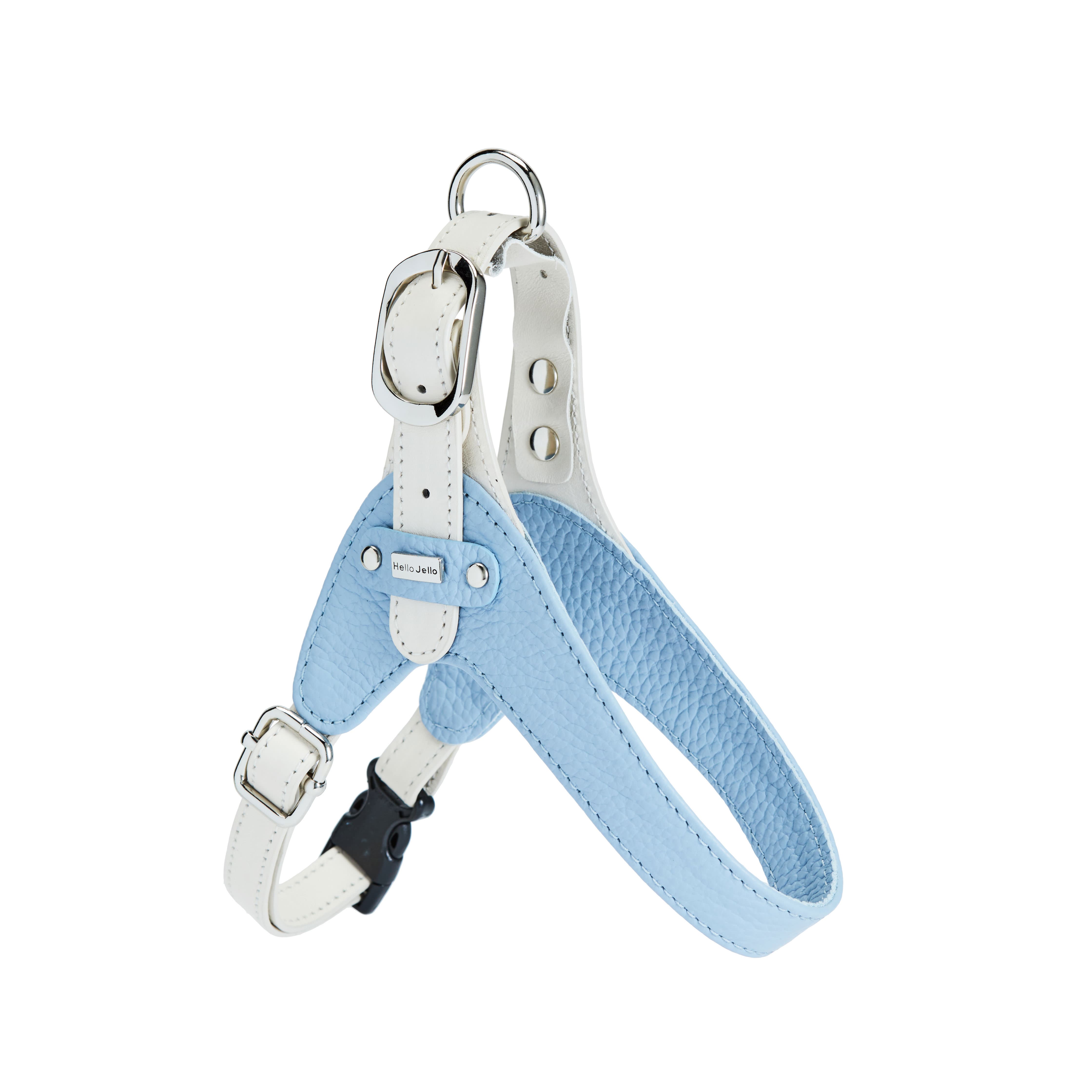 Dog Harness _Leather_ _ Skyblue _ White